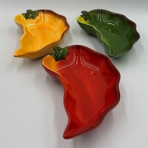 Clay Art La Mesa Chili Pepper Shaped Salsa Dip Bowls Serving Dishes 9” Set of 3